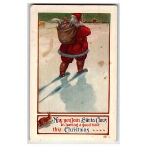 Vintage Santa Claus Christmas Postcard with Holiday Greetings